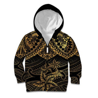 Black and Gold Polynesia Kid Hoodie Plumeria Tattoo With Polynesian Pattern LT14 Zip Hoodie Black - Polynesian Pride
