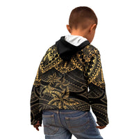 Black and Gold Polynesia Kid Hoodie Plumeria Tattoo With Polynesian Pattern LT14 - Polynesian Pride