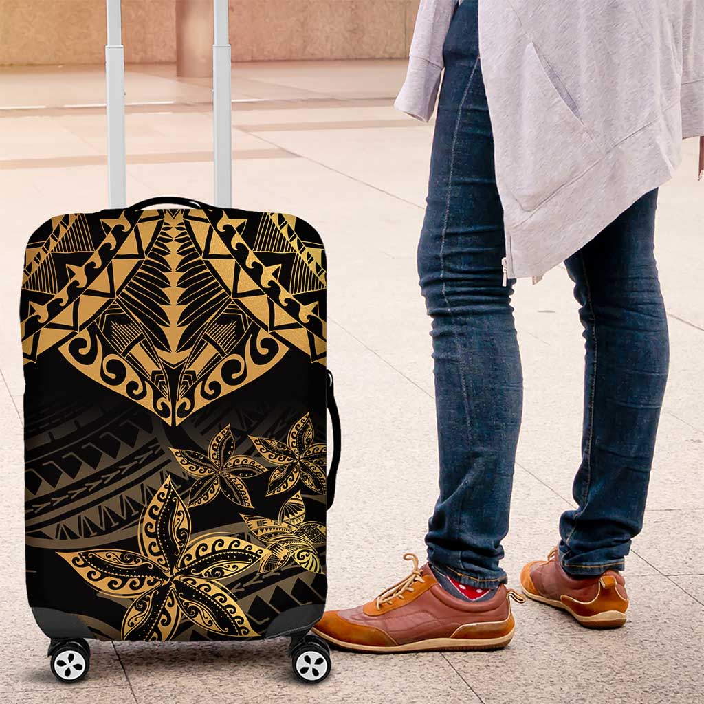Black and Gold Polynesia Luggage Cover Plumeria Tattoo With Polynesian Pattern LT14 Black - Polynesian Pride
