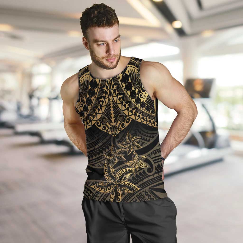 Black and Gold Polynesia Men Tank Top Plumeria Tattoo With Polynesian Pattern LT14 Black - Polynesian Pride