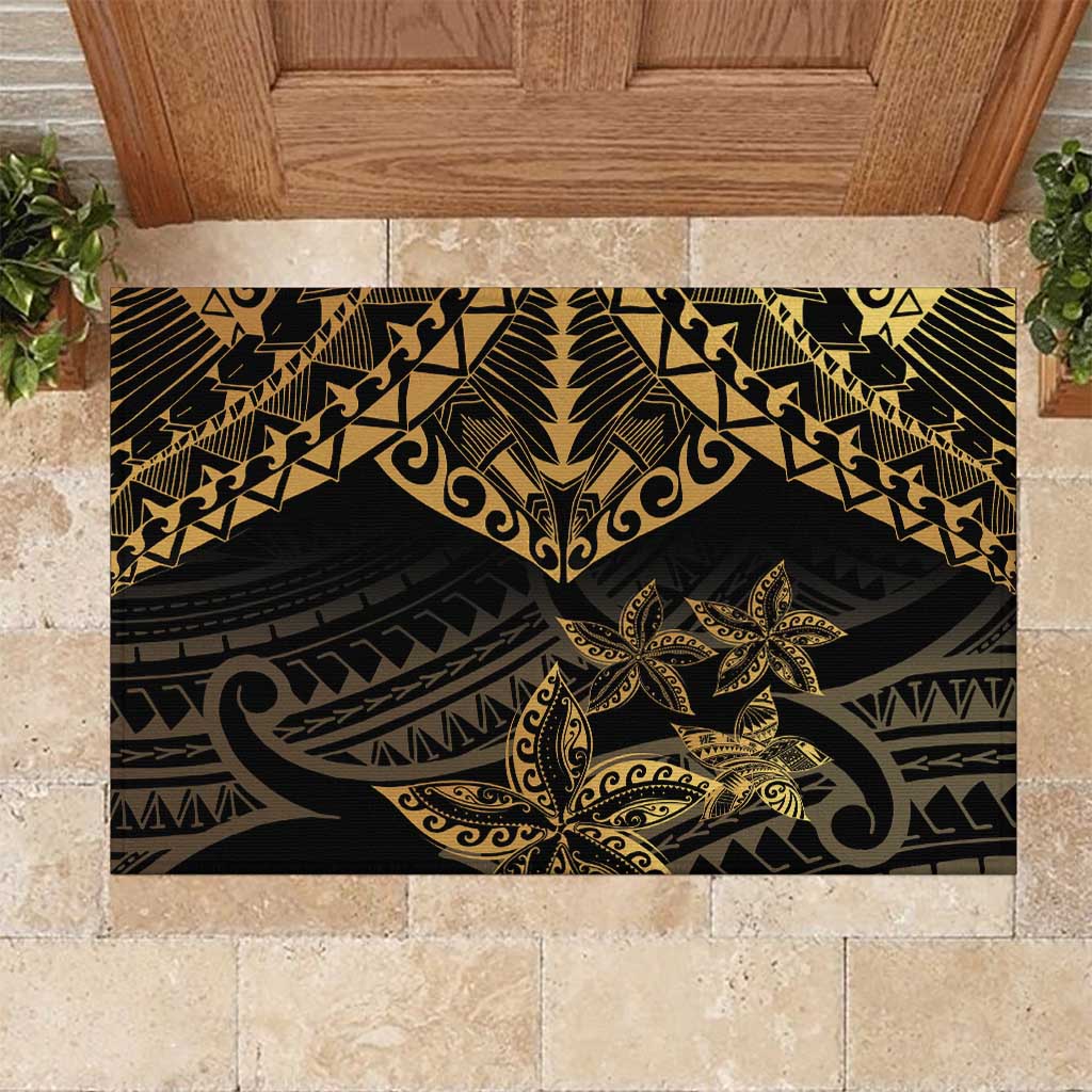 Black and Gold Polynesia Rubber Doormat Plumeria Tattoo With Polynesian Pattern LT14 Black - Polynesian Pride