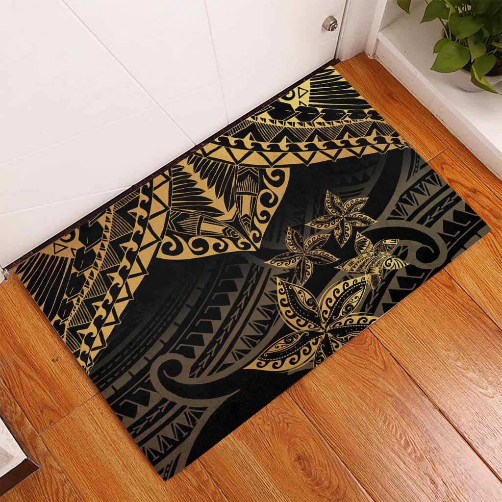 Black and Gold Polynesia Rubber Doormat Plumeria Tattoo With Polynesian Pattern