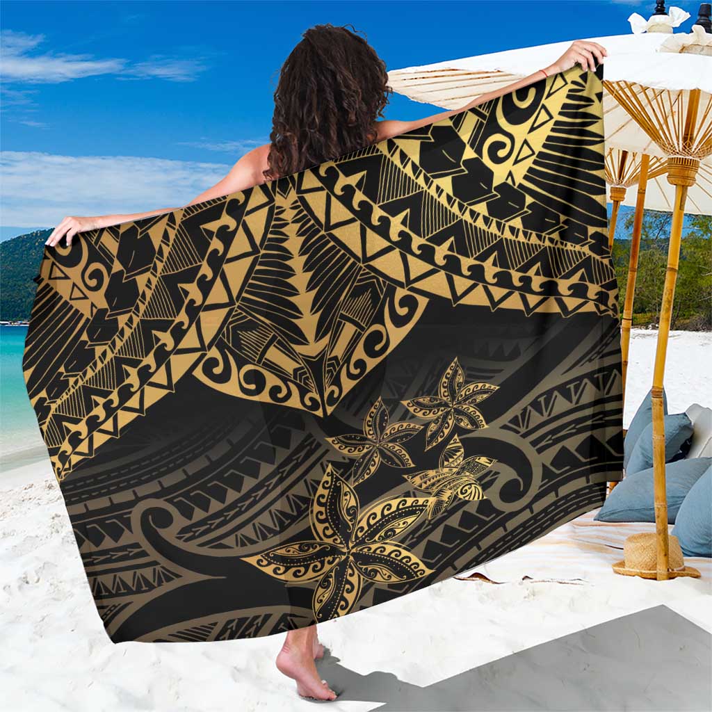 Black and Gold Polynesia Sarong Plumeria Tattoo With Polynesian Pattern LT14 One Size 44 x 66 inches Black - Polynesian Pride