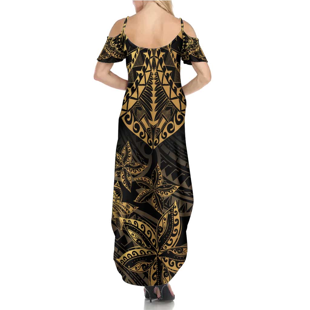Black and Gold Polynesia Summer Maxi Dress Plumeria Tattoo With Polynesian Pattern LT14 - Polynesian Pride