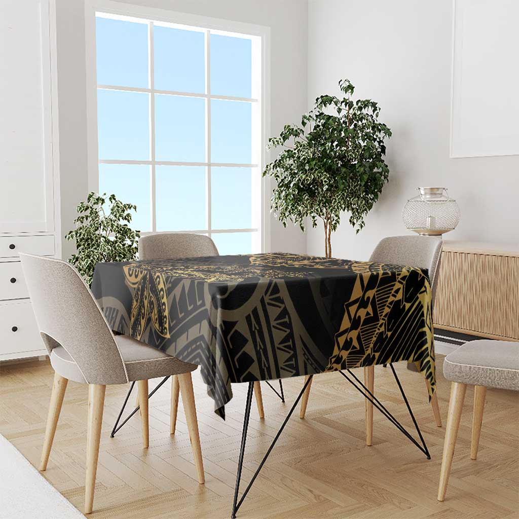 Black and Gold Polynesia Tablecloth Plumeria Tattoo With Polynesian Pattern