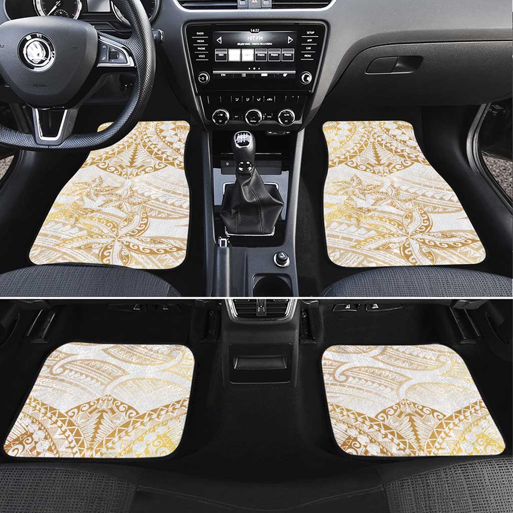 White and Gold Polynesia Car Mats Plumeria Tattoo With Polynesian Pattern LT14 Set 4pcs White - Polynesian Pride