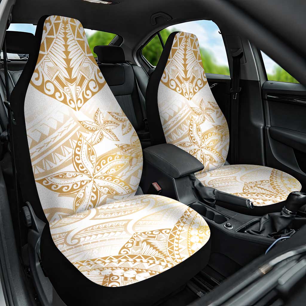 White and Gold Polynesia Car Seat Cover Plumeria Tattoo With Polynesian Pattern LT14 One Size White - Polynesian Pride