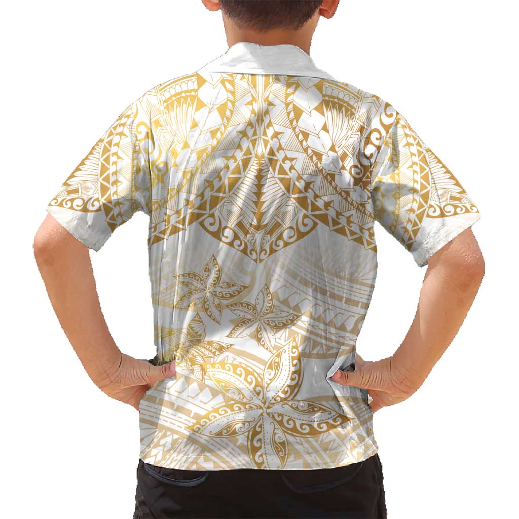 White and Gold Polynesia Family Matching Long Sleeve Bodycon Dress and Hawaiian Shirt Plumeria Tattoo With Polynesian Pattern LT14 - Polynesian Pride
