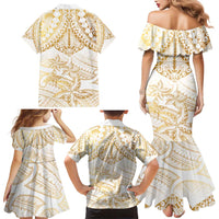 White and Gold Polynesia Family Matching Mermaid Dress and Hawaiian Shirt Plumeria Tattoo With Polynesian Pattern LT14 - Polynesian Pride