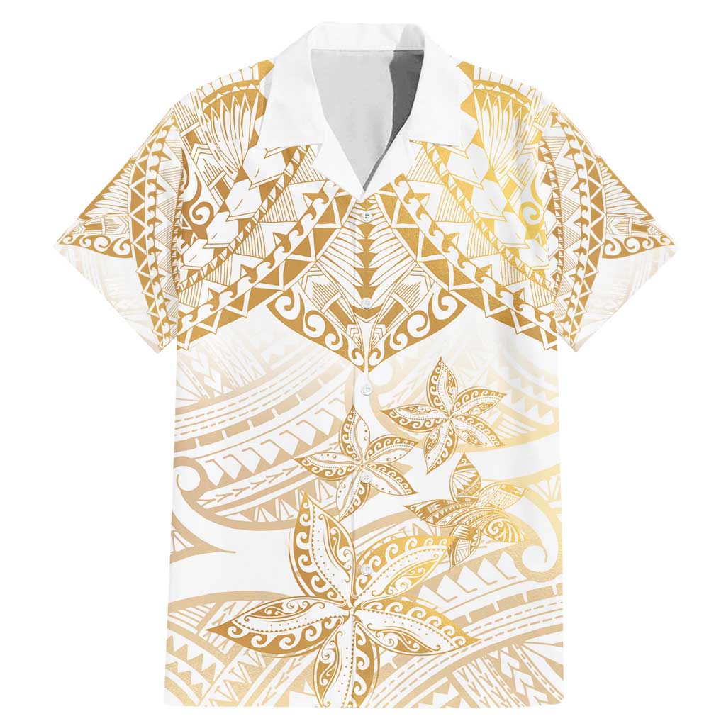 White and Gold Polynesia Family Matching Mermaid Dress and Hawaiian Shirt Plumeria Tattoo With Polynesian Pattern LT14 Dad's Shirt - Short Sleeve White - Polynesian Pride