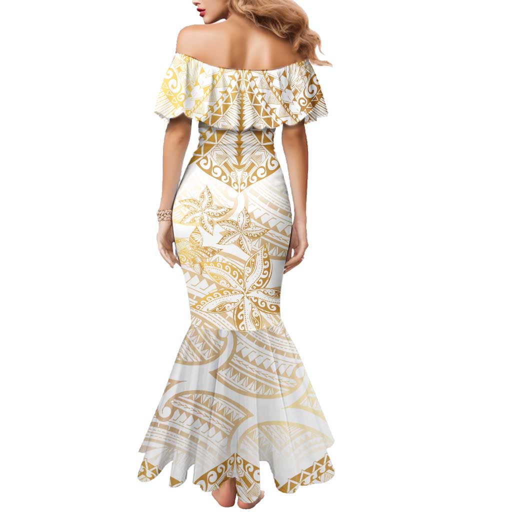 White and Gold Polynesia Family Matching Mermaid Dress and Hawaiian Shirt Plumeria Tattoo With Polynesian Pattern LT14 - Polynesian Pride