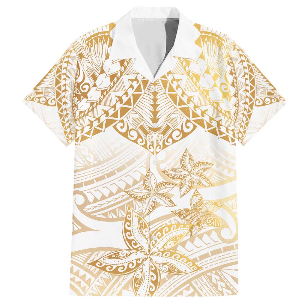 White and Gold Polynesia Family Matching Off Shoulder Maxi Dress and Hawaiian Shirt Plumeria Tattoo With Polynesian Pattern LT14 Dad's Shirt - Short Sleeve White - Polynesian Pride