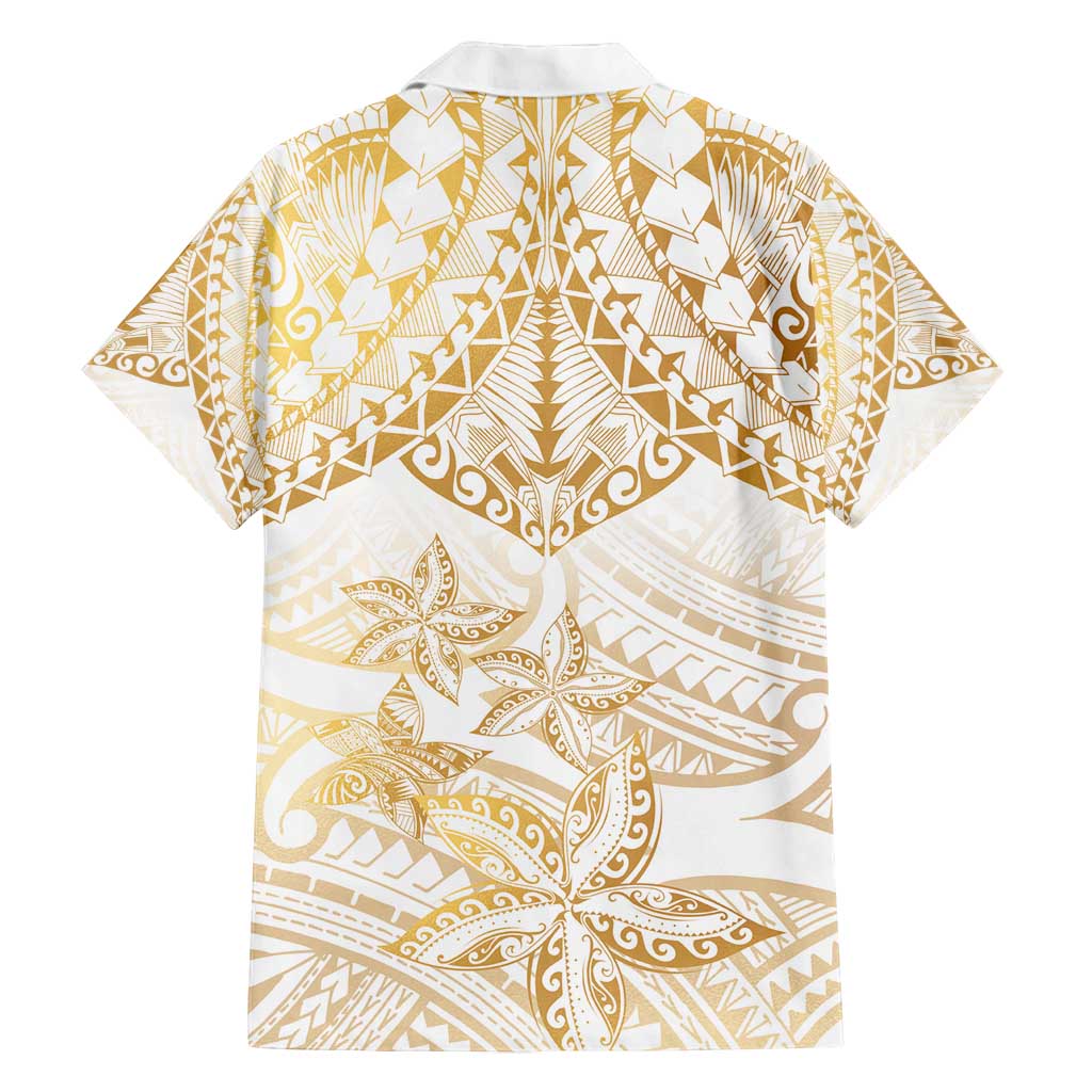 White and Gold Polynesia Family Matching Off Shoulder Maxi Dress and Hawaiian Shirt Plumeria Tattoo With Polynesian Pattern LT14 - Polynesian Pride