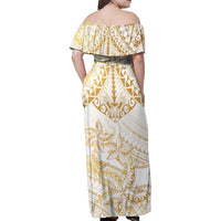 White and Gold Polynesia Family Matching Off Shoulder Maxi Dress and Hawaiian Shirt Plumeria Tattoo With Polynesian Pattern LT14 - Polynesian Pride