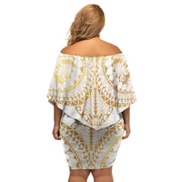 White and Gold Polynesia Family Matching Off Shoulder Short Dress and Hawaiian Shirt Plumeria Tattoo With Polynesian Pattern LT14 - Polynesian Pride