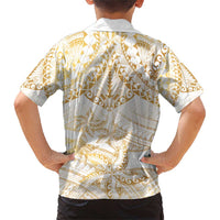 White and Gold Polynesia Family Matching Short Sleeve Bodycon Dress and Hawaiian Shirt Plumeria Tattoo With Polynesian Pattern LT14 - Polynesian Pride