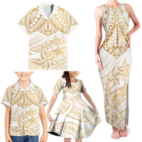 White and Gold Polynesia Family Matching Tank Maxi Dress and Hawaiian Shirt Plumeria Tattoo With Polynesian Pattern LT14 - Polynesian Pride