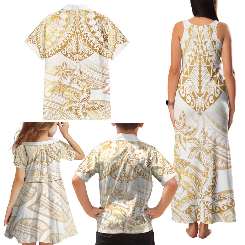 White and Gold Polynesia Family Matching Tank Maxi Dress and Hawaiian Shirt Plumeria Tattoo With Polynesian Pattern LT14 - Polynesian Pride