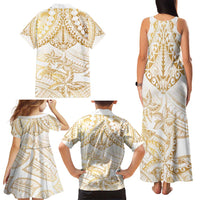 White and Gold Polynesia Family Matching Tank Maxi Dress and Hawaiian Shirt Plumeria Tattoo With Polynesian Pattern LT14 - Polynesian Pride