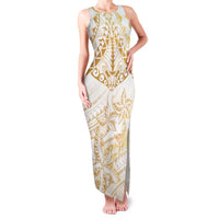 White and Gold Polynesia Family Matching Tank Maxi Dress and Hawaiian Shirt Plumeria Tattoo With Polynesian Pattern LT14 Mom's Dress White - Polynesian Pride