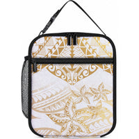 White and Gold Polynesia Lunch Bag Plumeria Tattoo With Polynesian Pattern