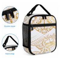 White and Gold Polynesia Lunch Bag Plumeria Tattoo With Polynesian Pattern