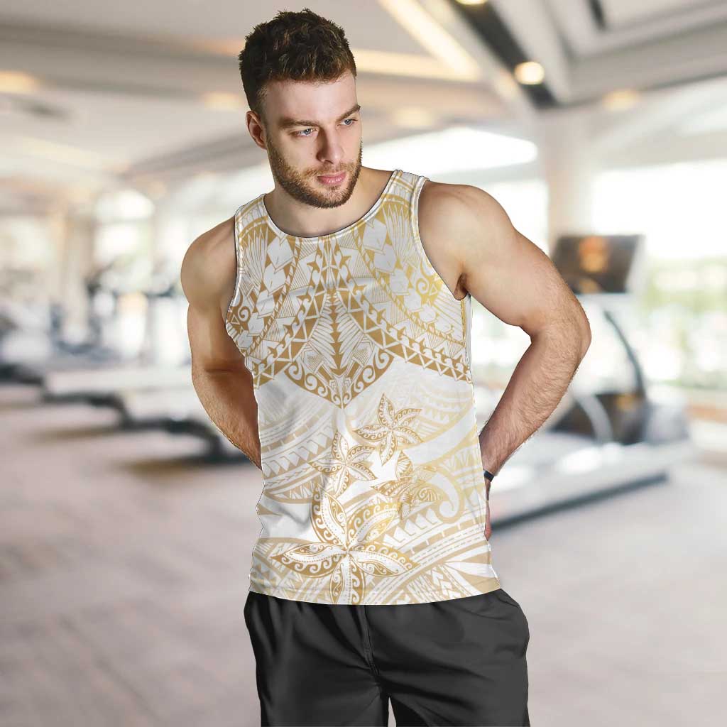 White and Gold Polynesia Men Tank Top Plumeria Tattoo With Polynesian Pattern LT14 White - Polynesian Pride