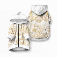 White and Gold Polynesia Pet Hoodie Plumeria Tattoo With Polynesian Pattern