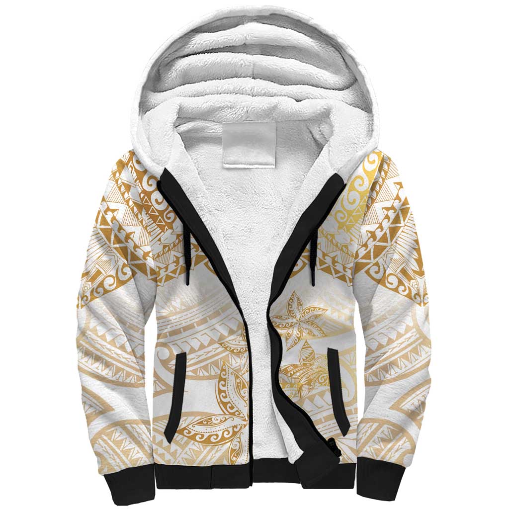 White and Gold Polynesia Sherpa Hoodie Plumeria Tattoo With Polynesian Pattern LT14 Unisex White - Polynesian Pride