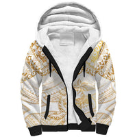 White and Gold Polynesia Sherpa Hoodie Plumeria Tattoo With Polynesian Pattern LT14 Unisex White - Polynesian Pride