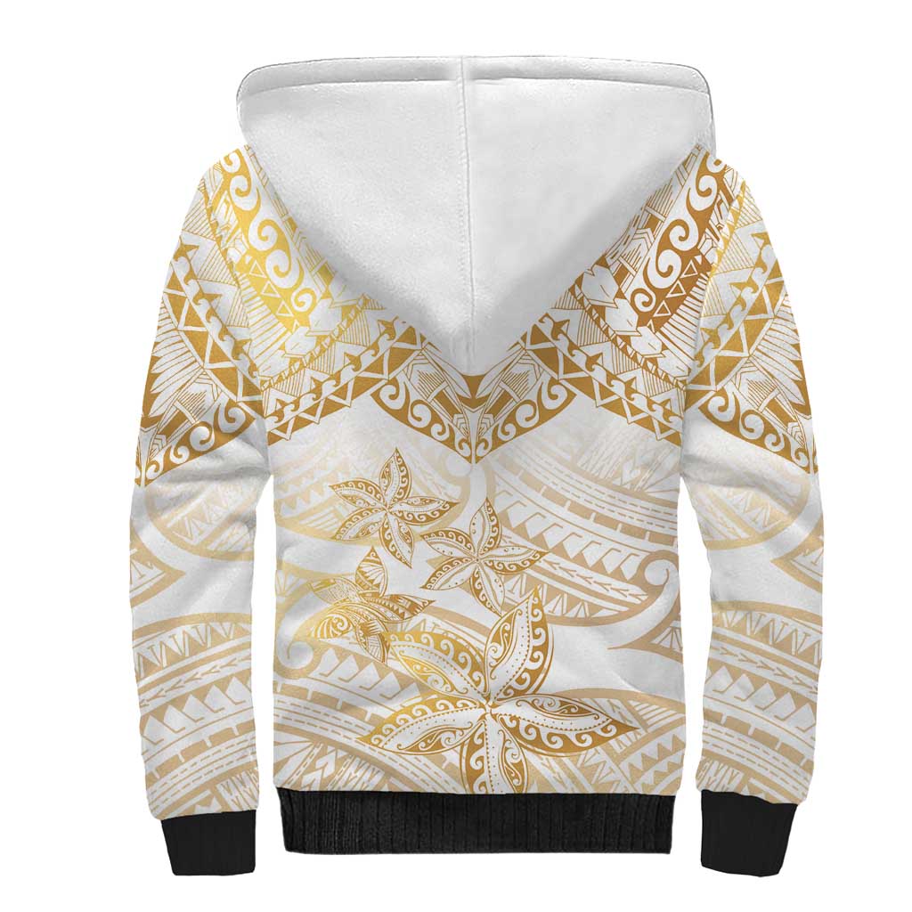 White and Gold Polynesia Sherpa Hoodie Plumeria Tattoo With Polynesian Pattern LT14 - Polynesian Pride