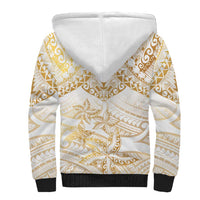 White and Gold Polynesia Sherpa Hoodie Plumeria Tattoo With Polynesian Pattern LT14 - Polynesian Pride