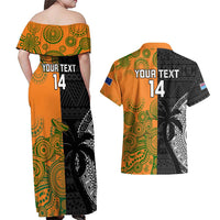 Custom Fiji And Australia Rugby Couples Matching Off Shoulder Maxi Dress and Hawaiian Shirt Fijian Tapa Pattern With Aussie Aboriginal Art LT14 - Polynesian Pride