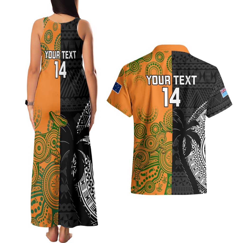 Custom Fiji And Australia Rugby Couples Matching Tank Maxi Dress and Hawaiian Shirt Fijian Tapa Pattern With Aussie Aboriginal Art LT14 - Polynesian Pride