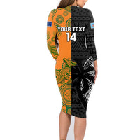Custom Fiji And Australia Rugby Family Matching Long Sleeve Bodycon Dress and Hawaiian Shirt Fijian Tapa Pattern With Aussie Aboriginal Art LT14 - Polynesian Pride