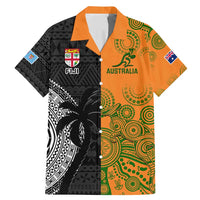 Custom Fiji And Australia Rugby Family Matching Mermaid Dress and Hawaiian Shirt Fijian Tapa Pattern With Aussie Aboriginal Art LT14 Dad's Shirt - Short Sleeve Black - Polynesian Pride