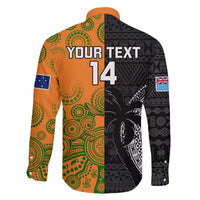 Custom Fiji And Australia Rugby Family Matching Off The Shoulder Long Sleeve Dress and Hawaiian Shirt Fijian Tapa Pattern With Aussie Aboriginal Art LT14 - Polynesian Pride