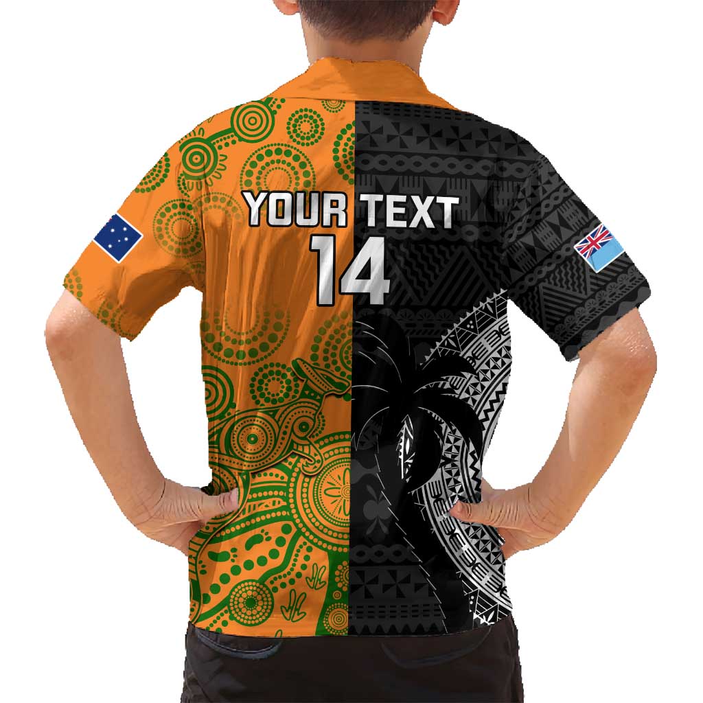 Custom Fiji And Australia Rugby Family Matching Off Shoulder Maxi Dress and Hawaiian Shirt Fijian Tapa Pattern With Aussie Aboriginal Art LT14 - Polynesian Pride