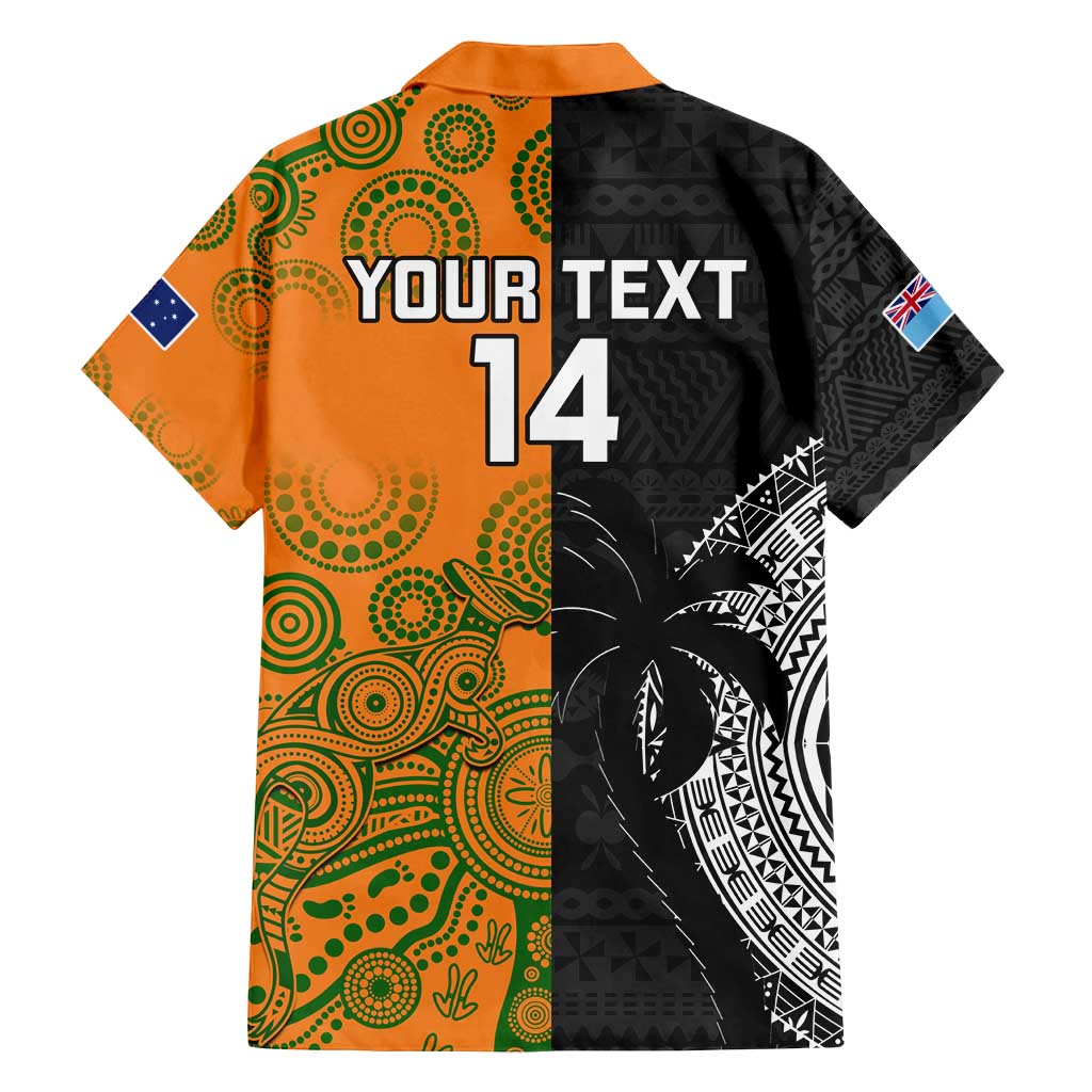 Custom Fiji And Australia Rugby Family Matching Off Shoulder Maxi Dress and Hawaiian Shirt Fijian Tapa Pattern With Aussie Aboriginal Art LT14 - Polynesian Pride