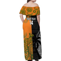Custom Fiji And Australia Rugby Family Matching Off Shoulder Maxi Dress and Hawaiian Shirt Fijian Tapa Pattern With Aussie Aboriginal Art LT14 - Polynesian Pride