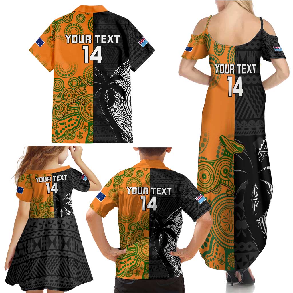 Custom Fiji And Australia Rugby Family Matching Summer Maxi Dress and Hawaiian Shirt Fijian Tapa Pattern With Aussie Aboriginal Art LT14 - Polynesian Pride