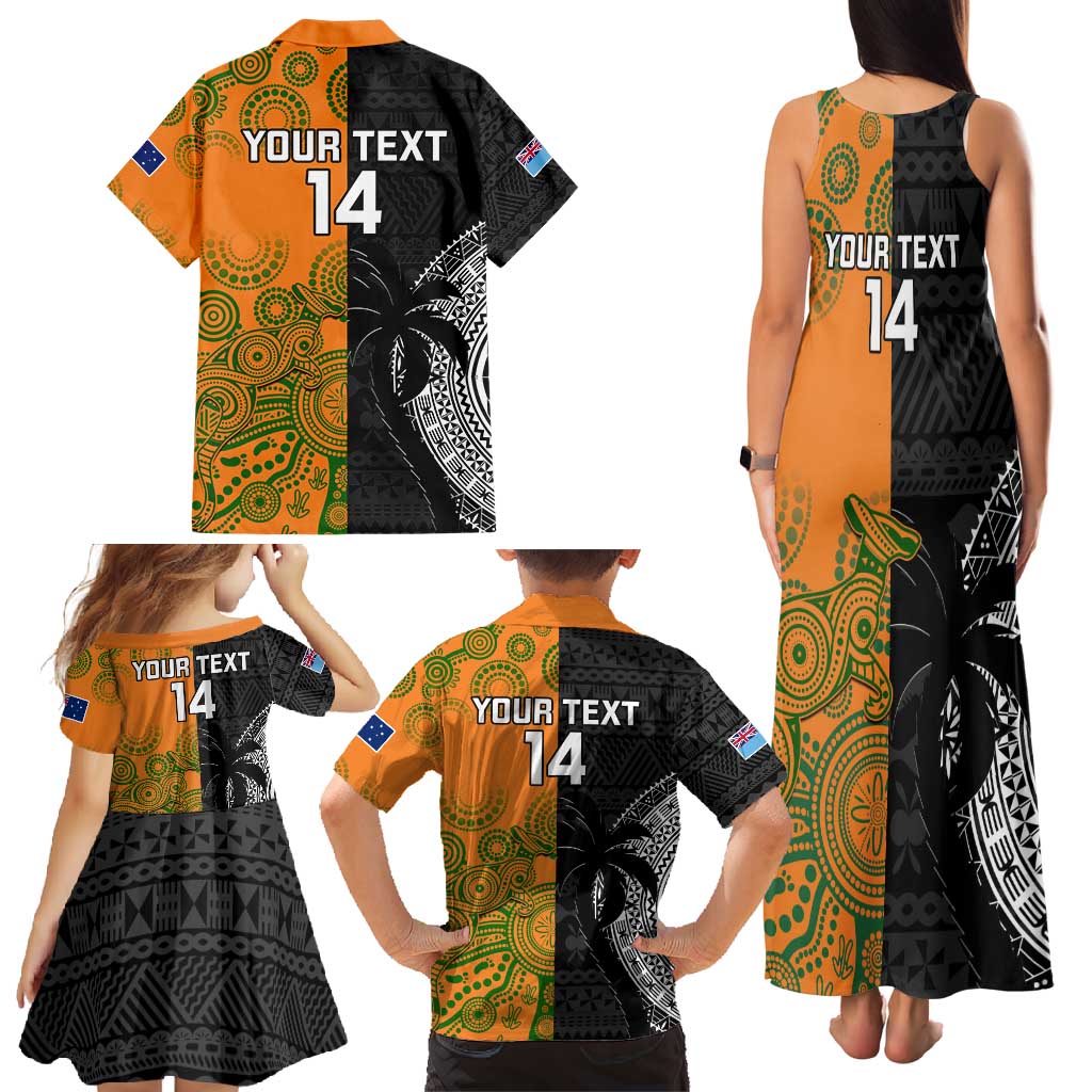 Custom Fiji And Australia Rugby Family Matching Tank Maxi Dress and Hawaiian Shirt Fijian Tapa Pattern With Aussie Aboriginal Art LT14 - Polynesian Pride