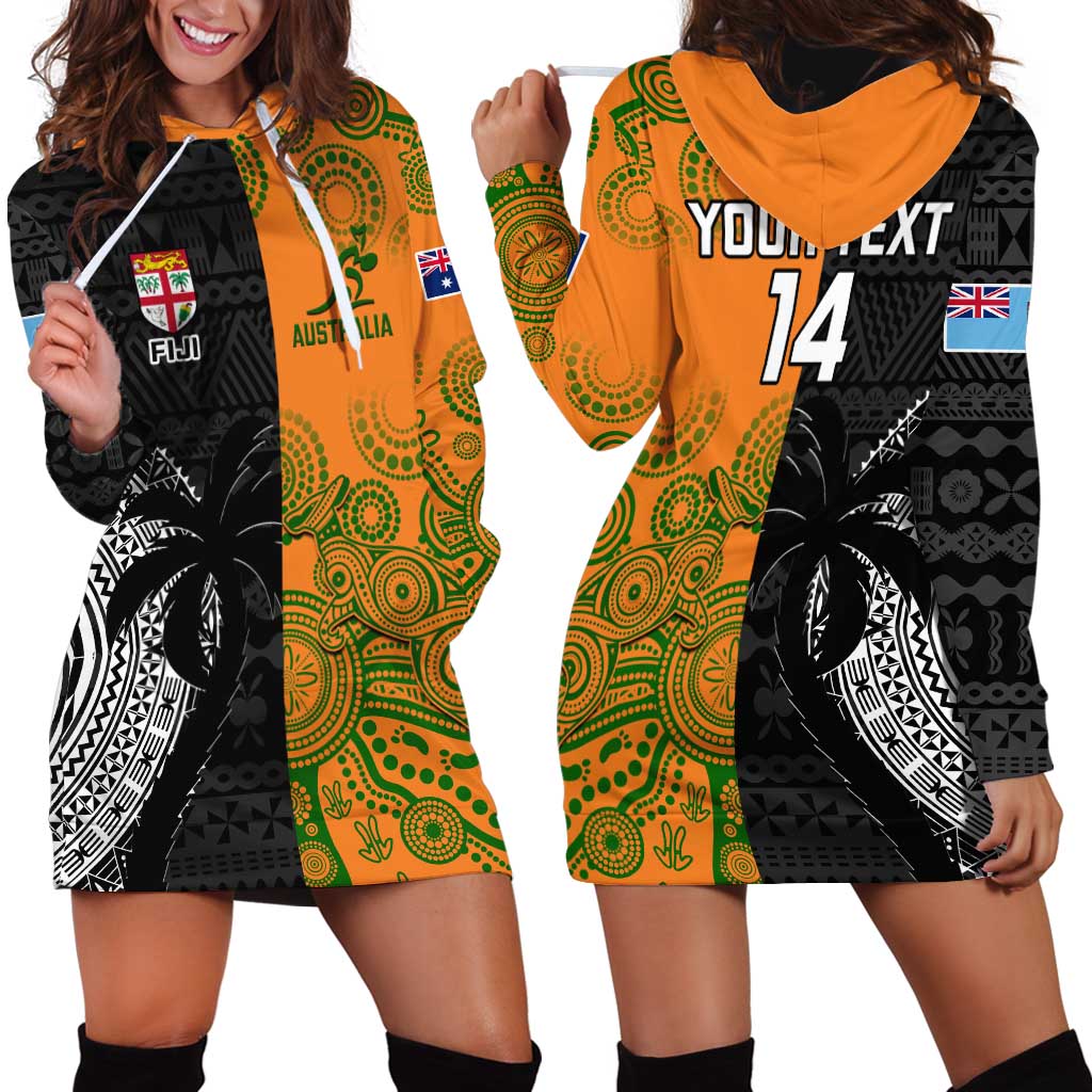 Custom Fiji And Australia Rugby Hoodie Dress Fijian Tapa Pattern With Aussie Aboriginal Art LT14 - Polynesian Pride