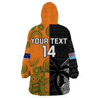 Custom Fiji And Australia Rugby Wearable Blanket Hoodie Fijian Tapa Pattern With Aussie Aboriginal Art LT14 - Polynesian Pride