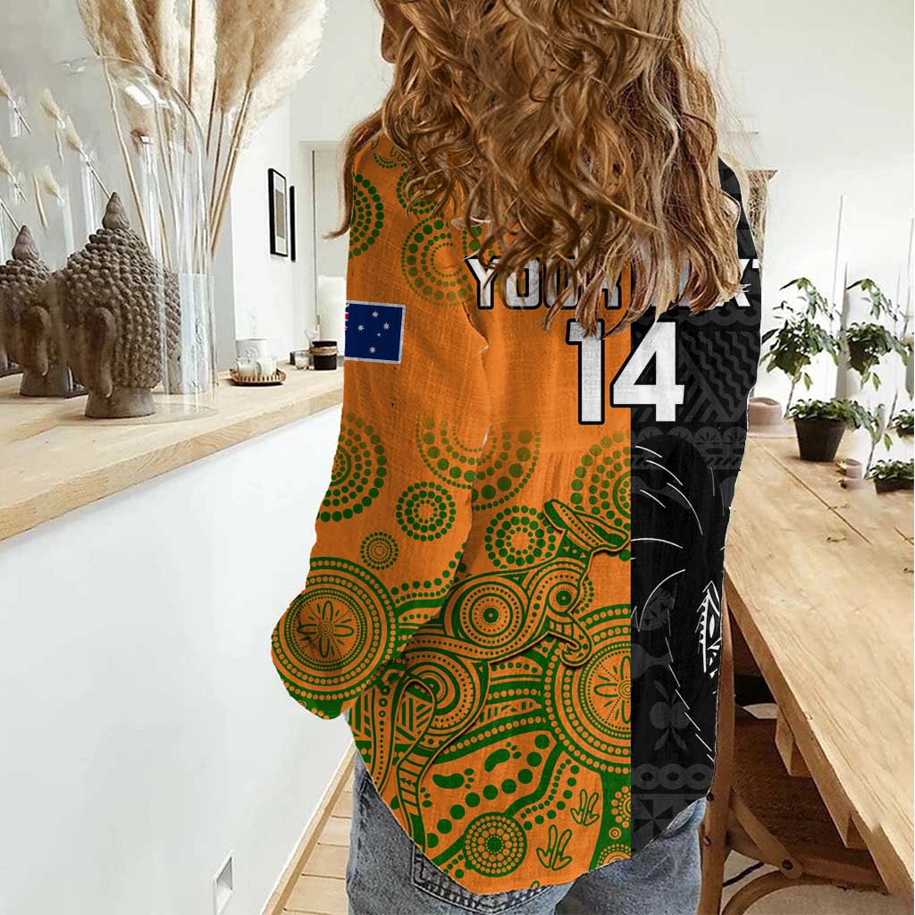 Custom Fiji And Australia Rugby Women Casual Shirt Fijian Tapa Pattern With Aussie Aboriginal Art LT14 - Polynesian Pride