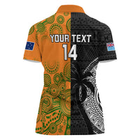 Custom Fiji And Australia Rugby Women Polo Shirt Fijian Tapa Pattern With Aussie Aboriginal Art LT14 - Polynesian Pride
