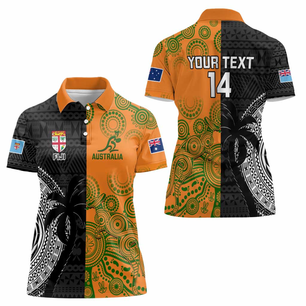 Custom Fiji And Australia Rugby Women Polo Shirt Fijian Tapa Pattern With Aussie Aboriginal Art LT14 - Polynesian Pride