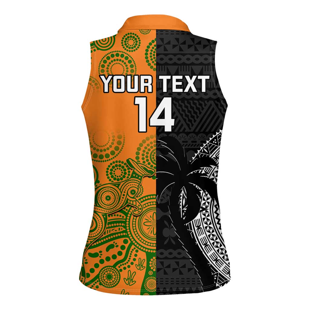 Custom Fiji And Australia Rugby Women Sleeveless Polo Shirt Fijian Tapa Pattern With Aussie Aboriginal Art LT14 - Polynesian Pride