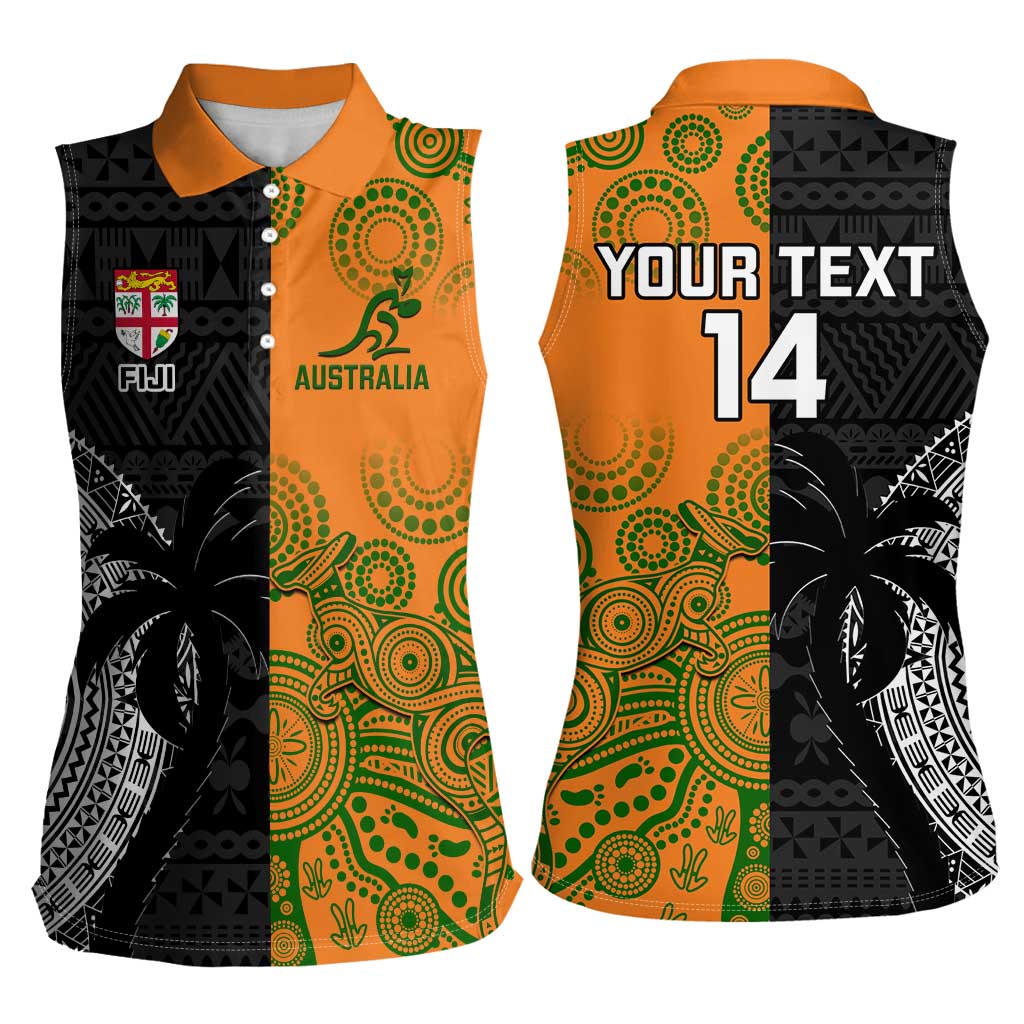 Custom Fiji And Australia Rugby Women Sleeveless Polo Shirt Fijian Tapa Pattern With Aussie Aboriginal Art LT14 - Polynesian Pride