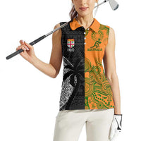 Custom Fiji And Australia Rugby Women Sleeveless Polo Shirt Fijian Tapa Pattern With Aussie Aboriginal Art LT14 - Polynesian Pride